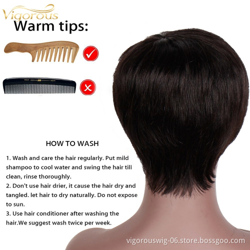 High Quality Wholesale 100% Real Brazilian Raw Short Pixie Cut Natural Black Human Hair Wigs With Side Bangs For Black Women